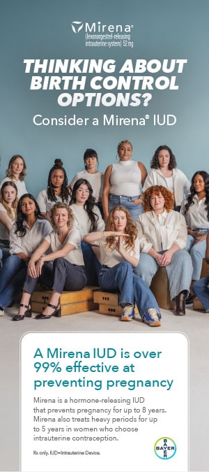 Mirena (levonorgestrel-releasing intrauterine system) 52 mg IUD patient brochure cover.